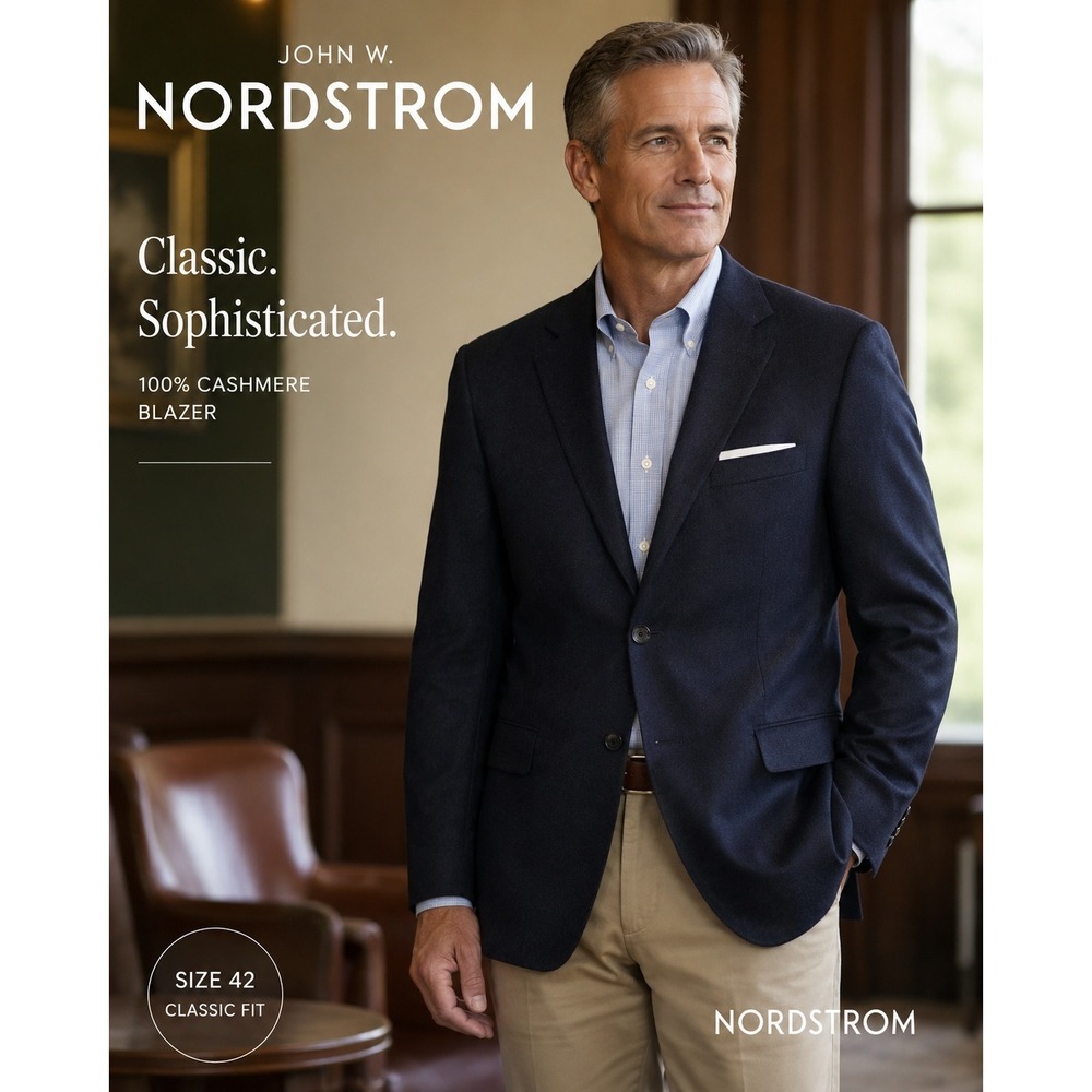 John W Nordstrom Navy 100% Cashmere Blazer Men's Two Button Classic Fit
